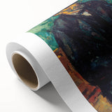Art deco poster featuring a pastel-hued Paul Cézanne landscape on rolled canvas.