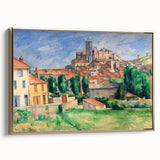 Framed canvas of Paul Cézanne's landscape painting in muted earth tones, ideal for bedroom wall art.