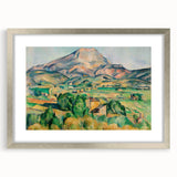 Textured abstract art print of a Paul Cézanne landscape in muted earth tones on framed silver canvas.