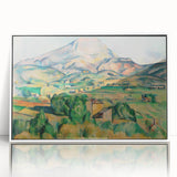 Acrylic print of Paul Cézanne's artwork in art deco style, with muted colors, framed in white.