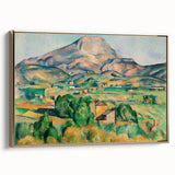 Framed canvas of Paul Cézanne's landscape painting in muted earth tones, ideal for bedroom wall art.