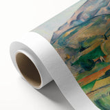 Art deco poster featuring a colorful Paul Cezanne landscape on rolled canvas.