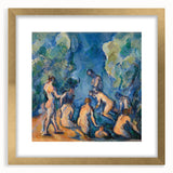 Extra large abstract art print of a textured Paul Cezanne design in a gold frame, ideal for living room decor.