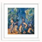 Abstract art print of a Paul Cézanne design in muted green and blue tones, framed with a white mat.
