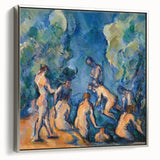 Framed canvas featuring a landscape art painting by Paul Cezanne with vibrant, colorful brush strokes.