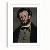 Abstract art print of Paul Cézanne's work in muted colors, framed in white, suitable for bedroom or dining room decor.
