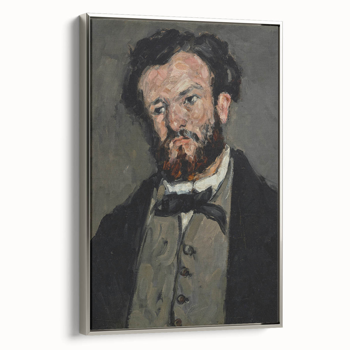 Landscape art painting by Paul Cézanne featuring a colorful countryside scene on a framed canvas.
