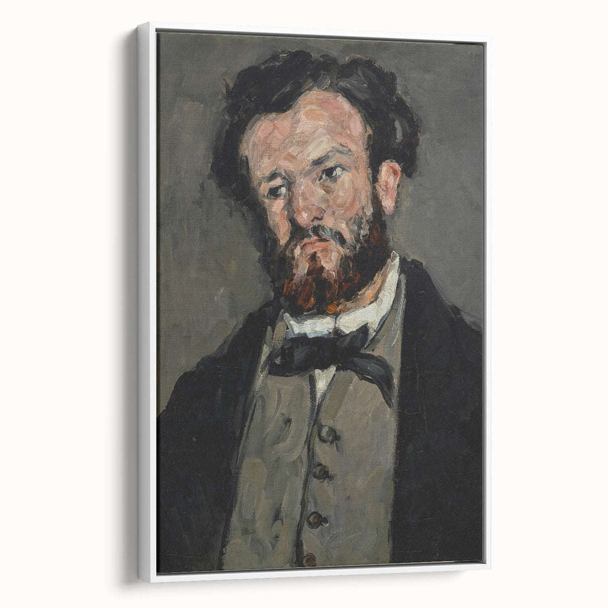 Vintage poster art of a Paul Cézanne painting on a white framed canvas, featuring vibrant, colorful art.
