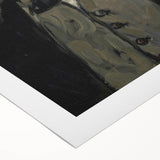 Art deco poster of abstract shapes in muted taupe and cream on rolled canvas, suitable for dining room walls.