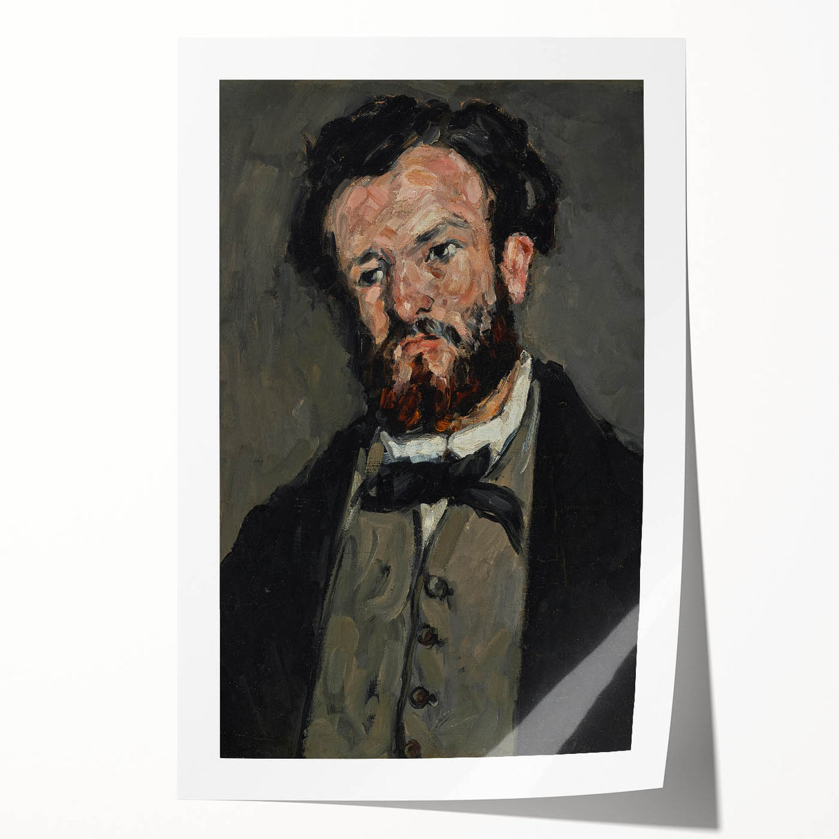 Rolled print of Paul Cézanne's artwork featuring floral motifs in soft green and beige tones.