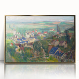 Large art print of a Paul Cézanne landscape in muted earth tones on acrylic, framed in gold.