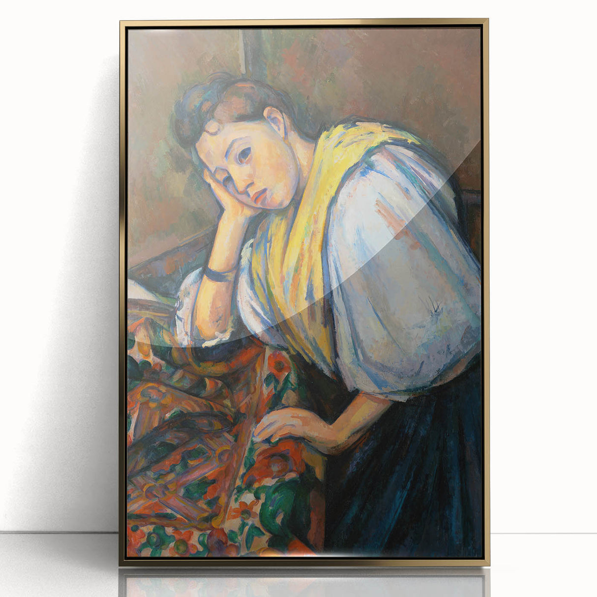 Mid-century modernist art by Paul Cezanne, featuring a landscape in muted earth tones on a large framed acrylic print.