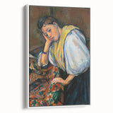 Vintage poster art of a Paul Cezanne painting, featuring vibrant colors on a framed canvas, ideal for living room decor.