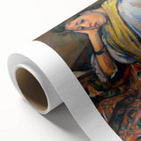 Art deco poster of a Paul Cézanne painting on rolled canvas, featuring muted earth tones, ideal for nursery wall art.