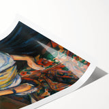 Extra large wall art featuring line art flowers in muted pastel shades, printed on rolled canvas.