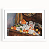 Abstract art print of a Paul Cézanne landscape in muted greens and blues on a framed white canvas.