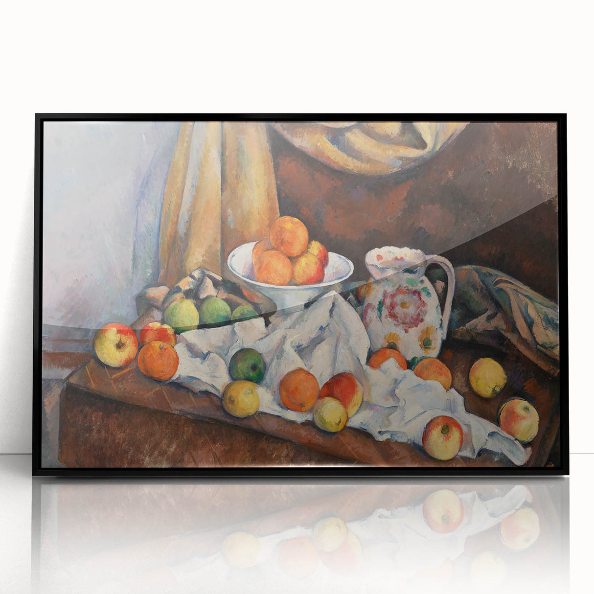Large abstract wall art by Paul Cezanne featuring vivid blue and green tones on a black framed acrylic.