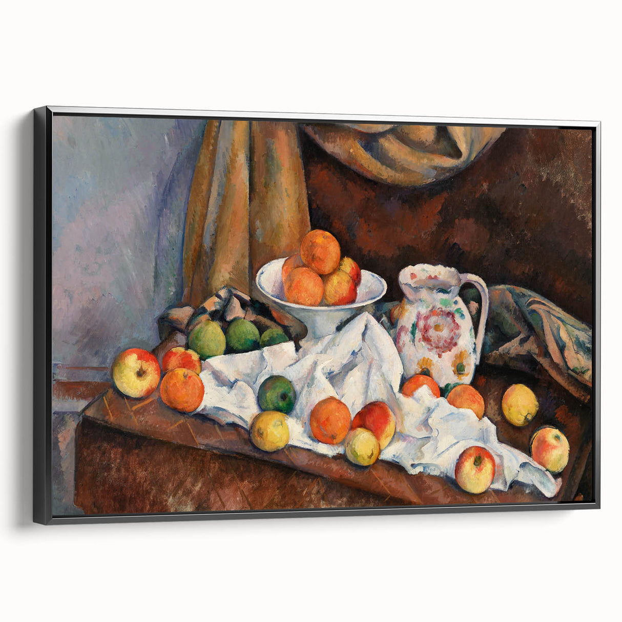 Black and white wall art featuring a vintage poster art style landscape painting on framed canvas, ideal for bedroom decor.
