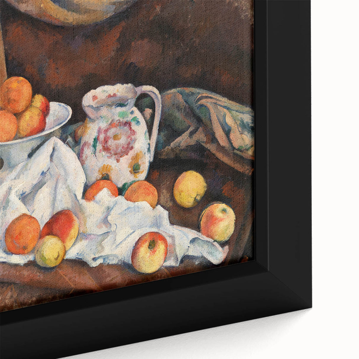 Extra large black wall art featuring a close-up of a textured, colorful Paul Cézanne painting, ideal for living room decor.