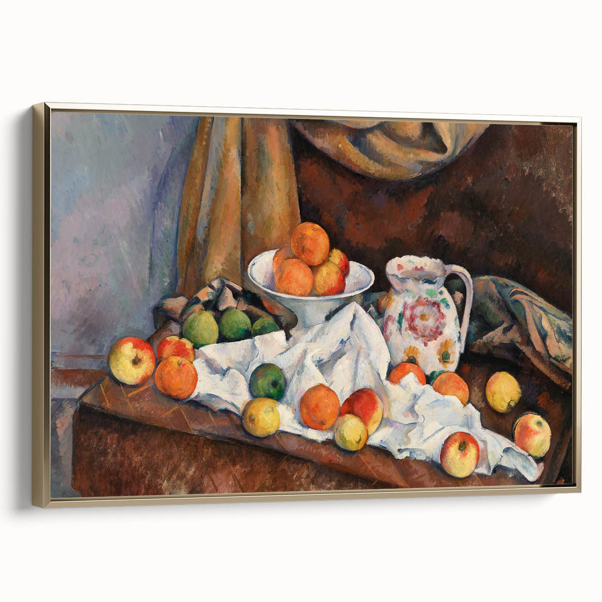 Vintage poster art of a landscape painting on a framed canvas, featuring muted earth tones, ideal for bedroom wall decor.