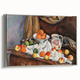 Framed canvas of Paul Cézanne's landscape art painting, featuring vibrant multicolor palette.