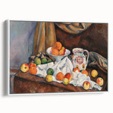 Vintage poster art of 'The Impressionists and Beyond' by Paul Cezanne on a framed canvas.