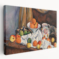 Paul Cézanne-inspired impressionist still life on large stretched canvas, featuring muted earth tones.