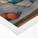 Art deco poster of a Paul Cezanne landscape in muted green and blue tones on rolled canvas, suitable for dining room walls.