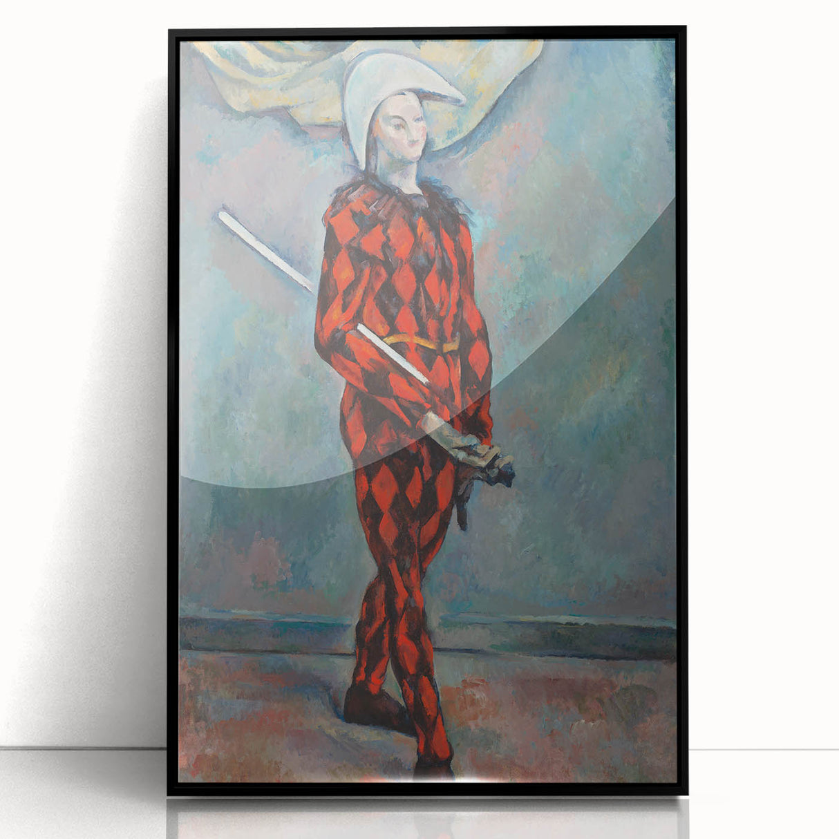 Large abstract wall art by Paul Cezanne featuring mid-century modernist style in muted earth tones, framed in black acrylic.