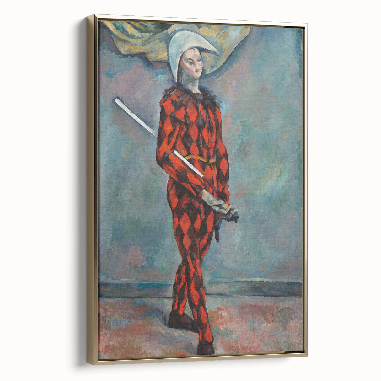 Framed canvas featuring a vintage-style landscape painting by Paul Cézanne, with muted earth tones.