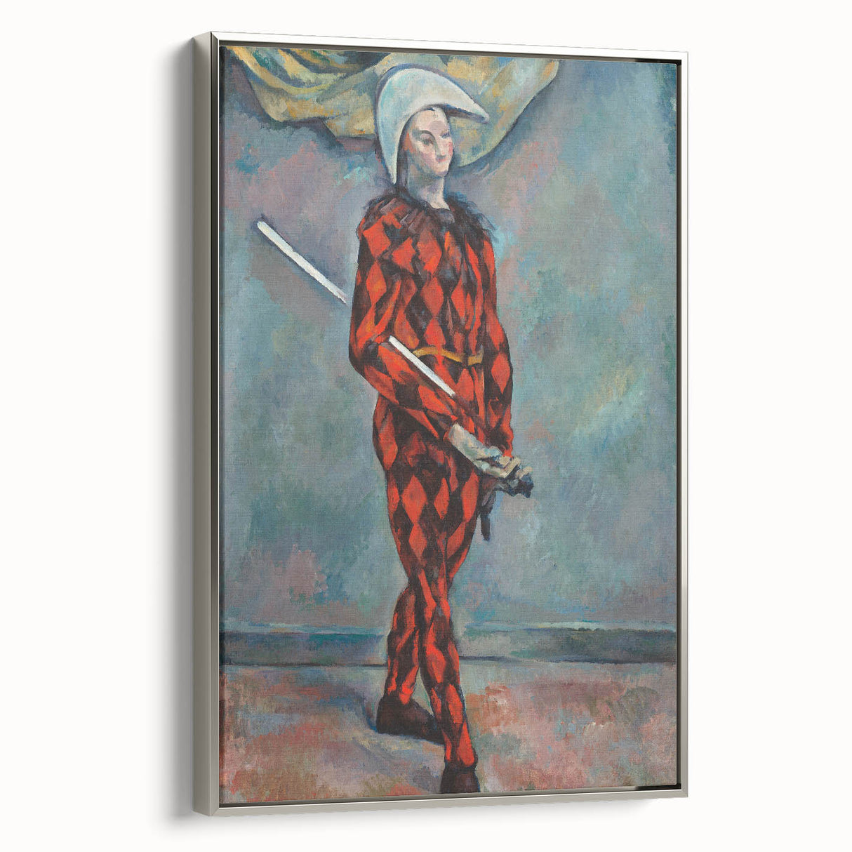 Framed canvas featuring a Paul Cézanne landscape painting with vibrant colors, ideal for adding a vintage touch to any room.