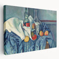 Paul Cézanne-inspired still life painting on stretched canvas, featuring a fruit arrangement in muted earth tones.