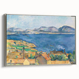 Framed canvas of Paul Cézanne landscape art painting, featuring a colorful palette with a vintage poster art style.