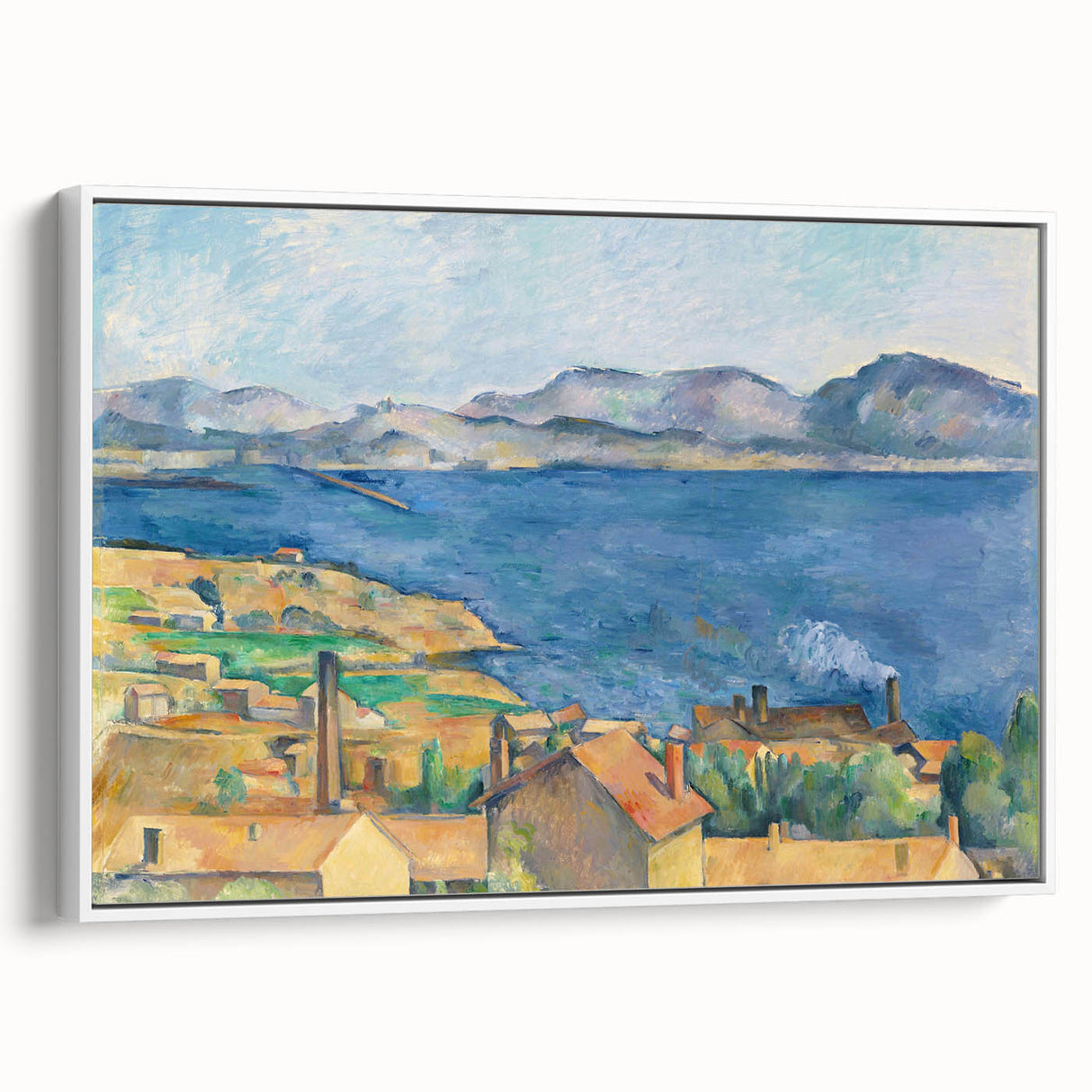 Vintage poster art of a Paul Cézanne design featuring a colorful fruit still life on extra-large framed canvas.