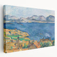Paul Cézanne's impressionist fruit still life on large stretched canvas, featuring soft earth tones.