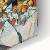 Large abstract Paul Cezanne print in mid-century modernist style on acrylic glass, featuring earthy and blue tones.