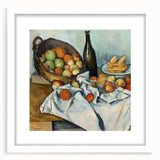 Abstract art print of Paul Cézanne's work on white framed canvas, featuring muted earth tones, ideal for dining room decor.