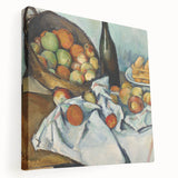 Paul Cezanne design on stretched canvas featuring a fruit still life in muted earth tones, ideal for kitchen wall art.