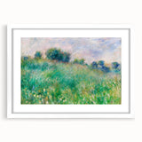 Abstract art print of a colorful Renoir painting in a white frame, suitable for dining room or bedroom decor.