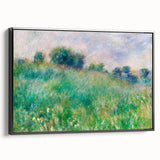 Black and white wall art featuring a vintage poster-style landscape painting on framed canvas, ideal for bedroom decor.