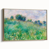 Framed canvas featuring a landscape painting by Pierre-Auguste Renoir with muted earth tones, ideal for bedroom wall art.