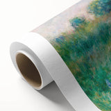 Art deco poster of a serene landscape on rolled canvas, featuring soft pastel hues, ideal for nursery wall art.