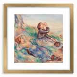 Extra large wall art featuring a textured abstract print in pastel shades on a gold-framed canvas.