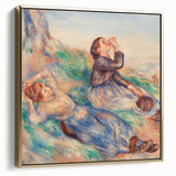 Framed canvas featuring a Pierre-Auguste Renoir landscape painting in muted earth tones, ideal for bedroom decor.