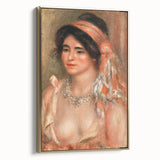 Framed canvas of a vintage Pierre-Auguste Renoir landscape painting with muted gold and black tones.