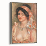 Framed canvas of a Pierre-Auguste Renoir landscape painting featuring colorful plants and trees.