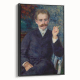 Black and white framed canvas featuring a vintage poster-style landscape painting, ideal for bedroom decor.