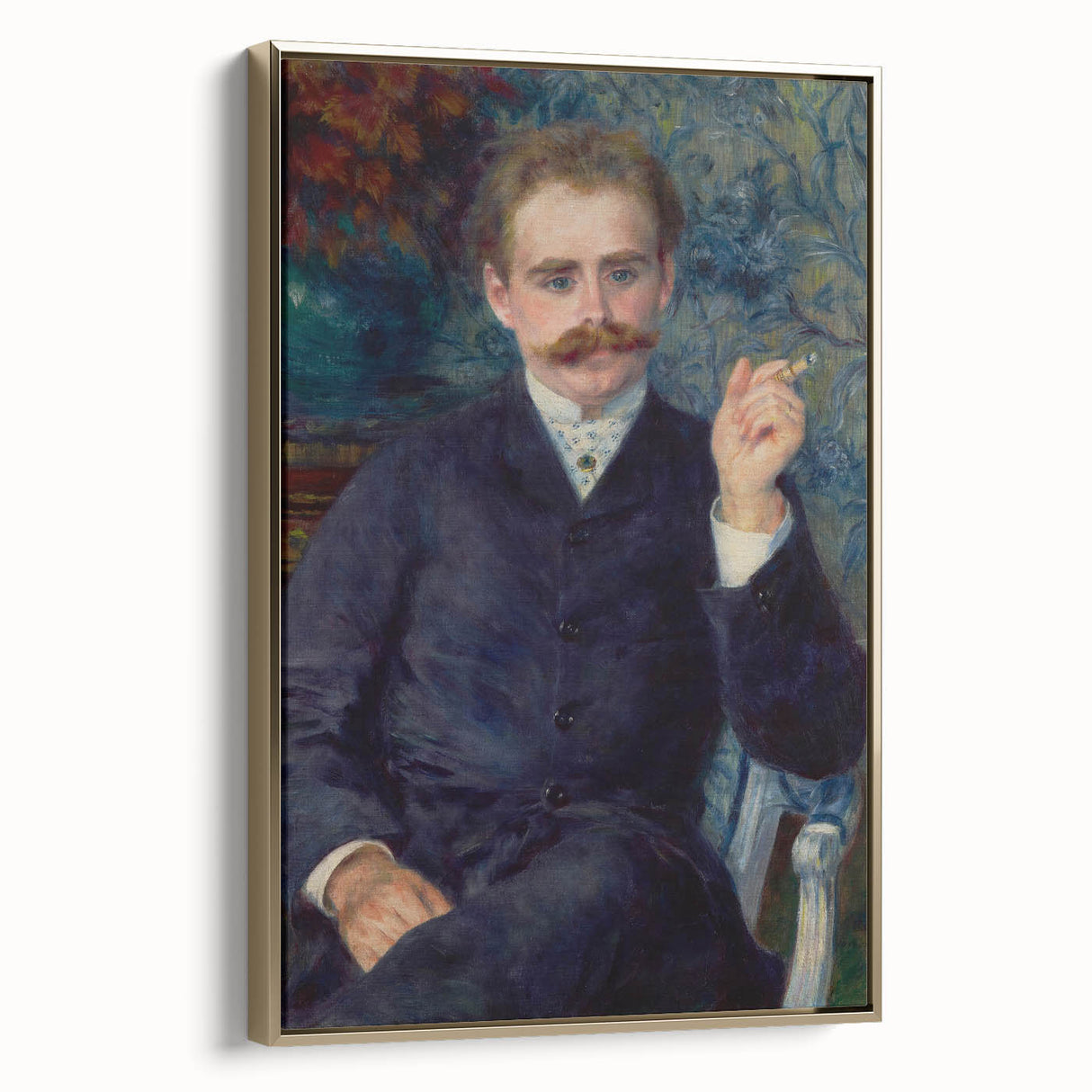 Framed canvas of a Pierre-Auguste Renoir landscape painting in muted earth tones, ideal for bedroom wall art.