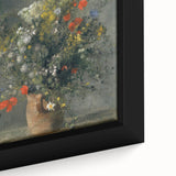 Close-up of a textured Pierre-Auguste Renoir painting, featuring vibrant colors on extra large black framed canvas.
