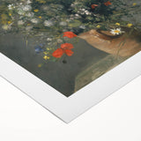 Art deco poster featuring a vibrant portrait of a woman, predominantly in red and gold tones, on rolled canvas.